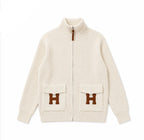 "H" Rib Zip Knit Cardigan